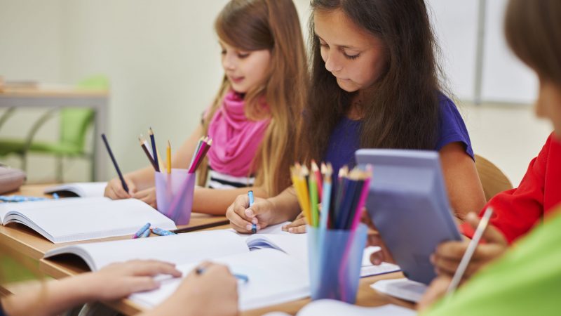 Maestra y alumna trabajando juntas